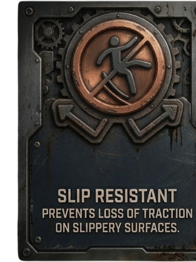 Slip resistant — prevents loss of traction on slippery surfaces